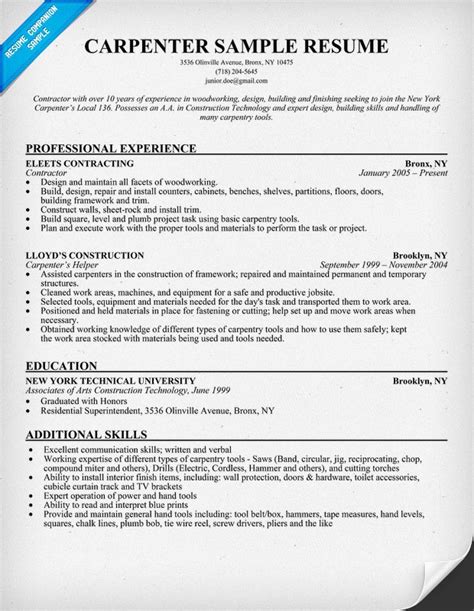carpenter resume sample educational resume examples