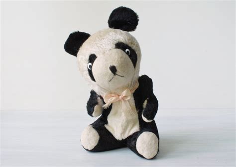 Vintage Panda Bear Straw Stuffed Animal Squeaker Made In Etsy