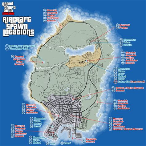 Gta Aircraft Spawn Locations On Map With Req Levels Gta 5 Online Gta