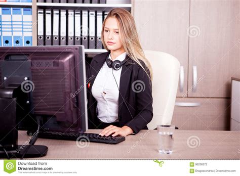 Beautiful Blonde Secretary At Her Work Place Stock Photo - Image of ...