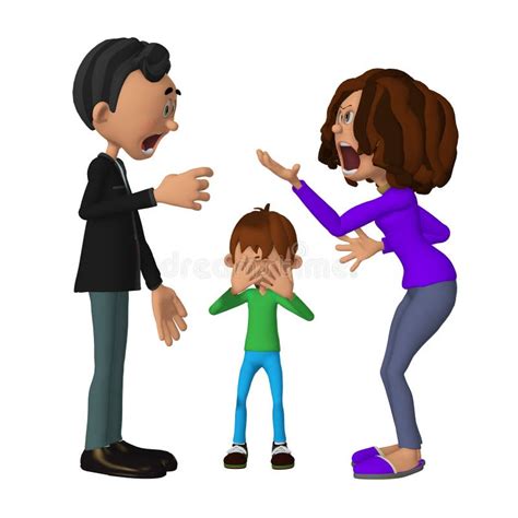 Sad 3d Child Hearing His Parents Arguing Stock Illustration