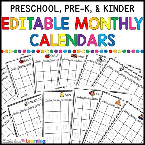 These Editable Monthly Calendars Are Perfect To Use With Your Preschool