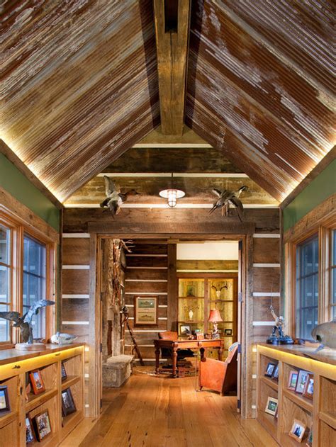 This traditional style kitchen features light painted perimeter cabinets and a black stained island. Rustic Tin Ceiling Design Ideas & Remodel Pictures | Houzz