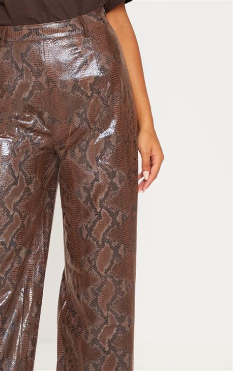 Dark Brown Leather Snakeskin Pants Prettylittlething Usa