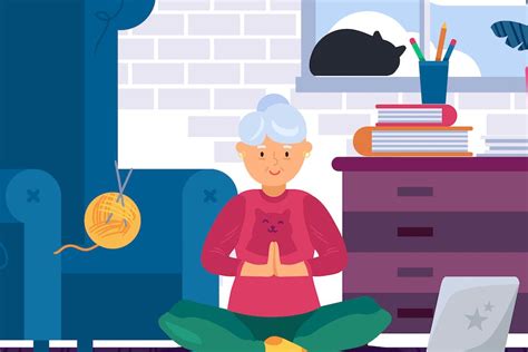 Grandma Doing Yoga At Home Illustration Graphics Envato Elements
