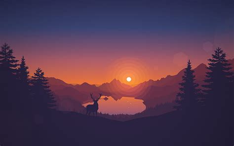 Flat Landscape Lake Sunset Deer Others Hd Wallpaper Wallpaperbetter