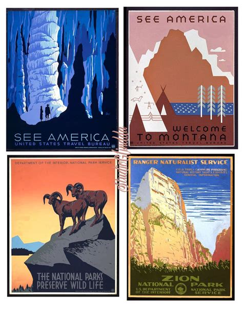 Art Deco 1930s Wpa Various Travel Posters Vintage American Landscapes 4