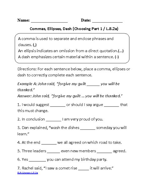 7th Grade Free Language Arts Worksheets Kidsworksheetfun