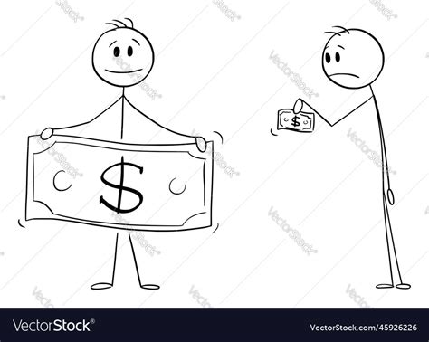 Two Persons Holding Money Cartoon Stick Figure Vector Image