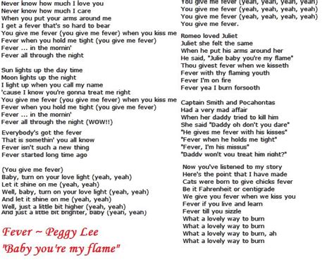 Lyrics To Fever Peggy Lee By Animecresentmoon On Deviantart