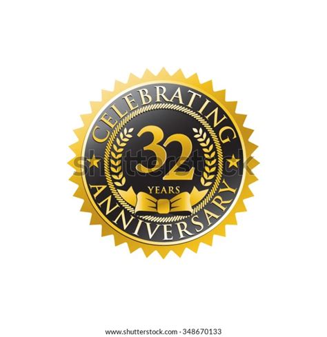 32 Years Anniversary Golden Black Badge Stock Vector Royalty Free