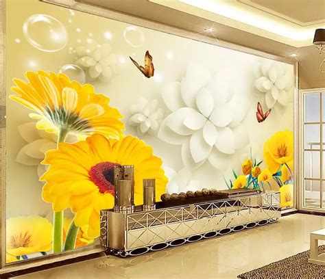 Beibehang Custom Wallpaper Sun Flower Butterfly 3d Tv Background Wall
