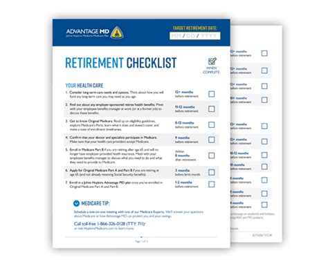Retirement Checklist Johns Hopkins Advantage Md
