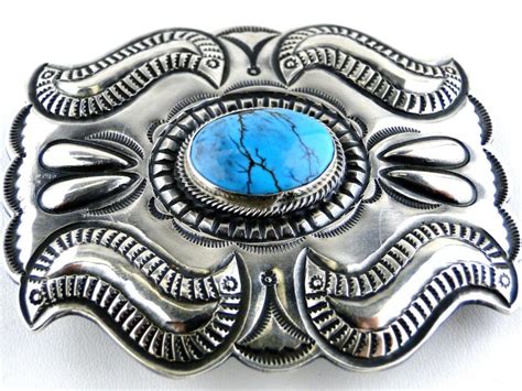 Navajo Paul J Begay Blue Turquoise Sterling Buckle Sedona By Manzano