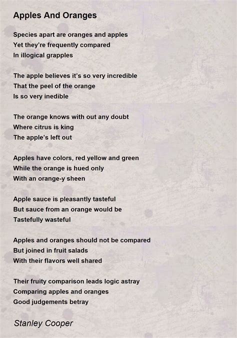 Apples And Oranges Apples And Oranges Poem By Stanley Cooper