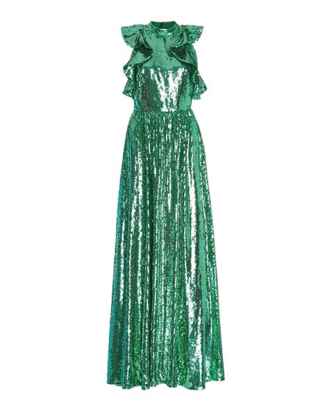 Monique Lhuillier Ruffled Sequin Gown In Green Lyst Canada