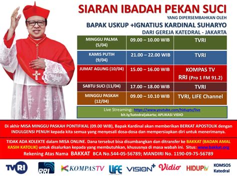 Jadwal misa minggu palma 2021 berikut adalah jadwal misa minggu palma 2021 secara live streaming dan offline dari beberapa paroki yang ada di indonesia Jadwal Misa Pekan Suci Online di Gereja Katedral Jakarta | SESAWI.NET