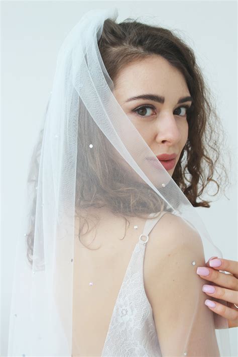 Crystal Wedding Veil Bridal Veil With Crystals Ivory Wedding Etsy