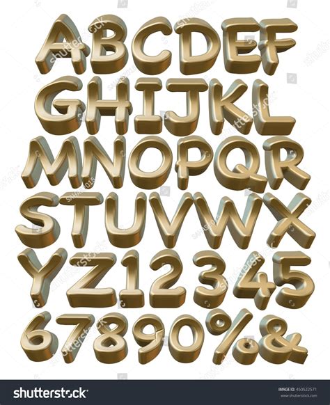 Full Uppercase Alphabets Number Sign Metallic 스톡 일러스트 450522571