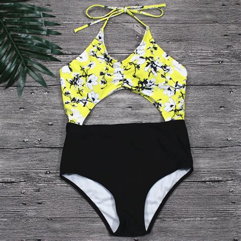 new sexy yellow backless one piece swimsuit women padded swimwear bandage solid bikini bathing
