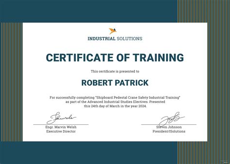 Free Industrial Training Certificate Template In Adobe Photoshop