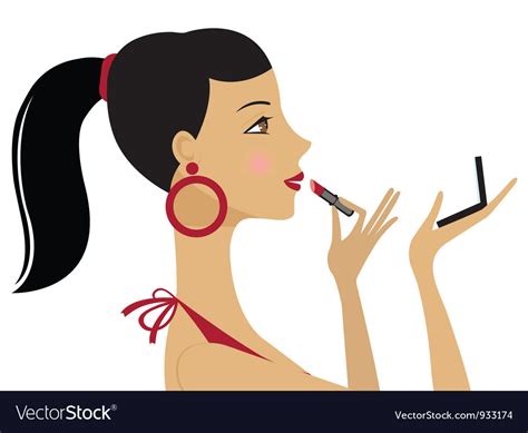 Pretty Woman Applying Lipstick Royalty Free Vector Image