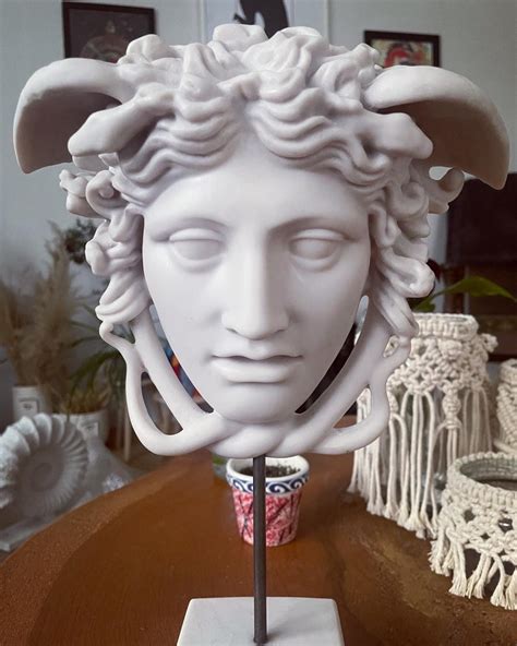 Medusa Head Statue On Base Greek Mythology Sculpture Antique Etsy