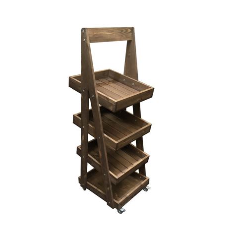 Mobile Rustic Brown 4 Tier Slanted Wooden A Frame Display Stand
