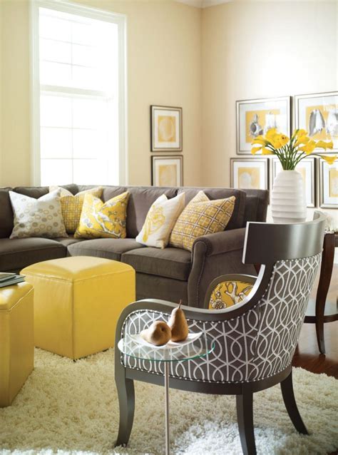 There is a sitting area on the other carpet, along with sofas. Yellow and Gray Rooms | Grey and yellow living room ...