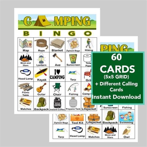 Camping Bingo Camp Bingo Printable Pdf Instant Download Etsy Canada