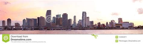 Panoramic View Of Miami Downtown Skyline At Dusk Stock Image Image Of