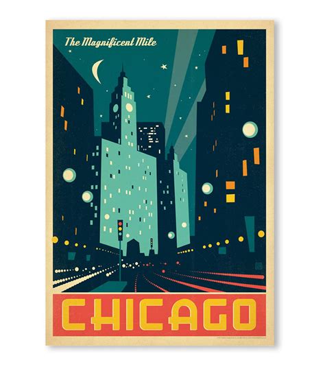 Chicago Retro Travel Poster Vintage Travel Posters Magnificent Mile