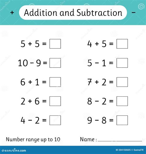 Addition And Subtraction Number Range Up To Math Worksheet For