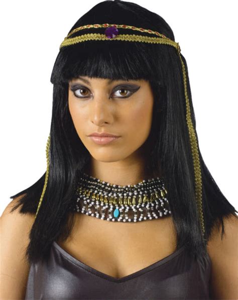 cleopatra black wig with bangs medium length egyptian accent funworld ebay