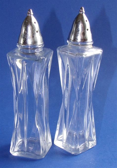 Libbey Glass Salt And Pepper Shakers Chrome Lid Clarion 6 Inches Tall Mexico Libbey Libbey
