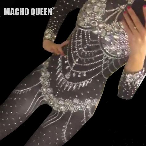 Sparkly Crystal Rhinestones Bodysuit Diamond Jumpsuit Stage Dance Wear Costumes For Singers