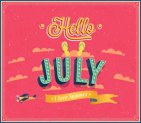 Hello July Typographic Design Stock Vector Illustration Of Hipster