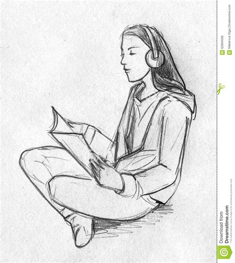 Pencil Drawing Girl Reading A Book Drawing