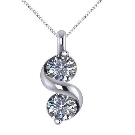 Diamond Swirl Two Stone Pendant Necklace 14k White Gold 1ct Ad1525