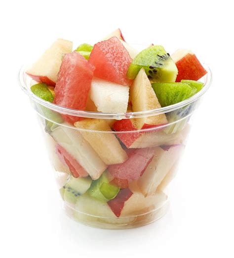 Fresh Fruit Pieces Salad In Plastic Cup Stock Image Image Of Ready