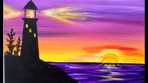 Sunrise Lighthouse Step By Step Acrylic Painting On Canvas For