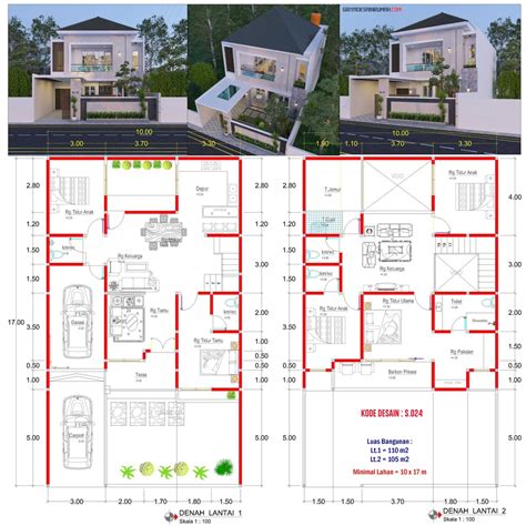 Denah Rumah 2 Lantai Lengkap Dengan Tampak Pdf Modern Minimalis