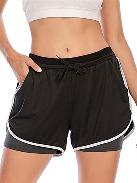 Womens Activewear Workout Sport Shorts Double Layer Running Yoga Shorts Quick Dry Exercise