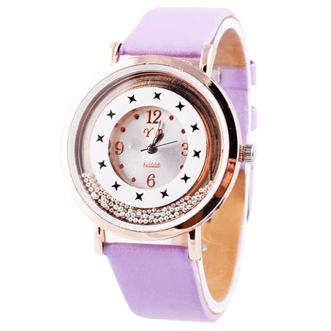 Free Shipping Fashion Round Dial Watch With Pu Leather Strap Purple