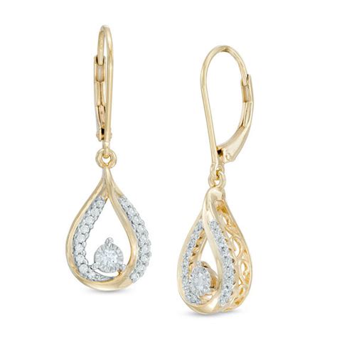 1 3 CT T W Diamond Teardrop Earrings In 10K Two Tone Gold Diamond