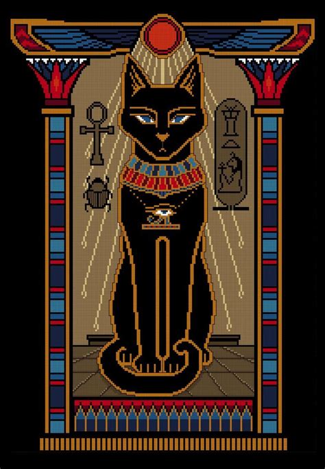 Bast Cat Ancient Egyptian Temple Godess Using Metallic Gold Etsy Egyptian Cat Goddess