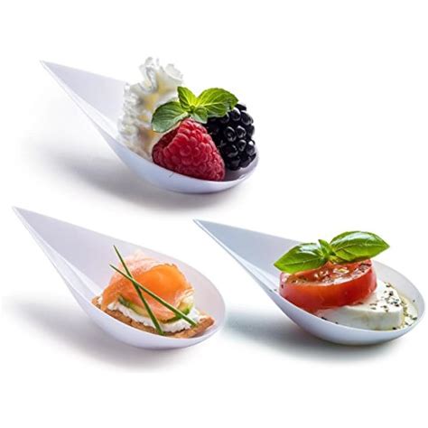 100 Tear Drop Mini Appetizer Plates Dessert White Tasting Spoons