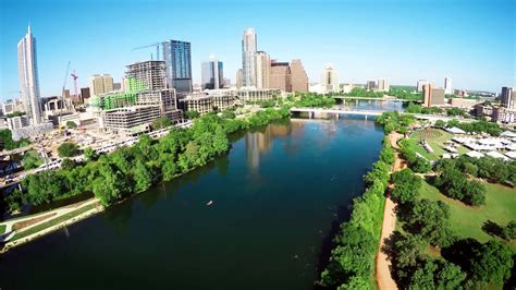 Aerial View Of Town Lake And Downtown Austin Texas Youtube