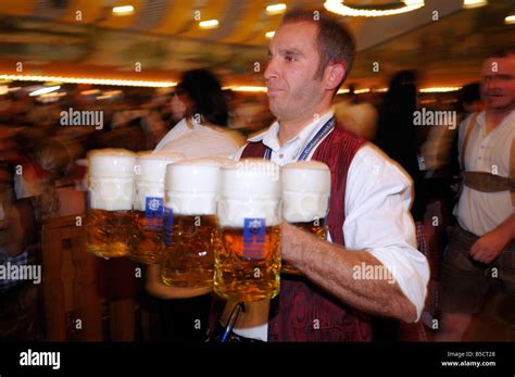 Oktoberfest Waiter Carrying Beers Munich Stock Photo Alamy