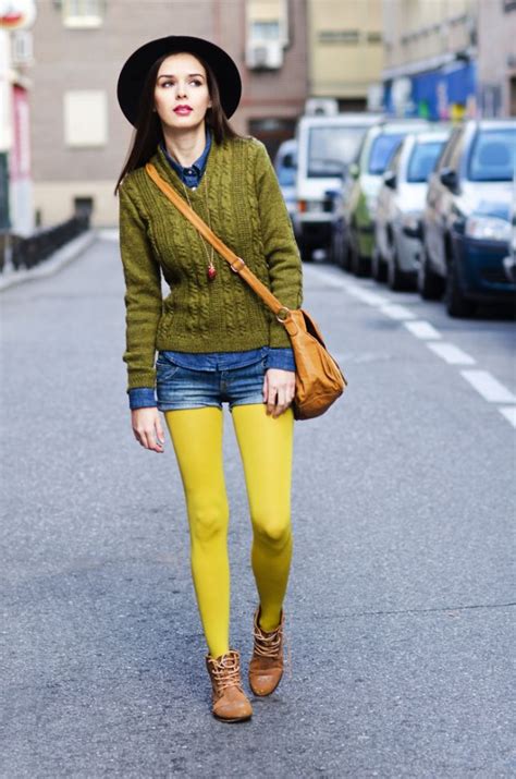 bright yellow and denim yellow tights fashion tights tights outfit